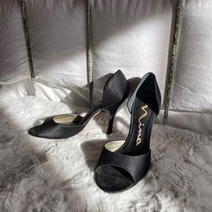 Formal black satin stilettos